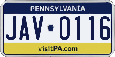 PA license plate JAV0116