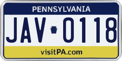 PA license plate JAV0118