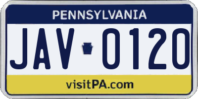 PA license plate JAV0120