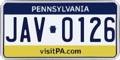 PA license plate JAV0126