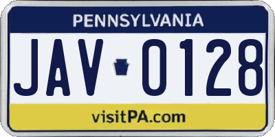 PA license plate JAV0128