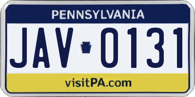 PA license plate JAV0131