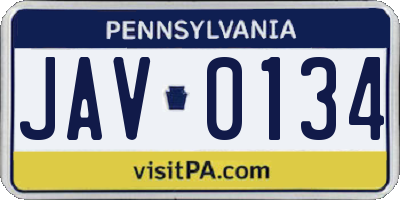 PA license plate JAV0134