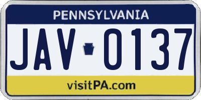 PA license plate JAV0137