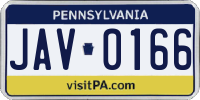 PA license plate JAV0166