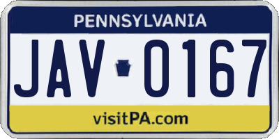 PA license plate JAV0167