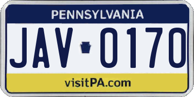 PA license plate JAV0170