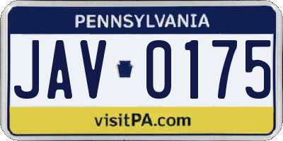 PA license plate JAV0175