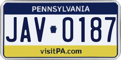 PA license plate JAV0187