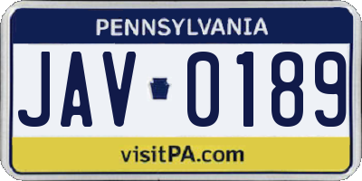 PA license plate JAV0189