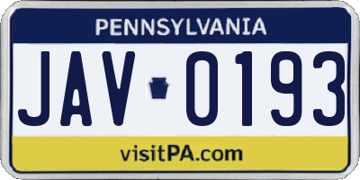 PA license plate JAV0193