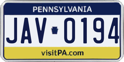 PA license plate JAV0194