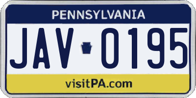 PA license plate JAV0195
