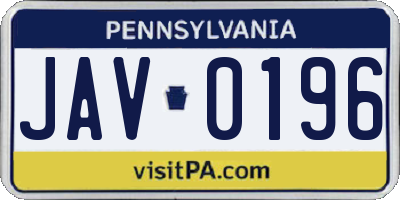 PA license plate JAV0196