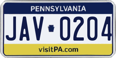 PA license plate JAV0204