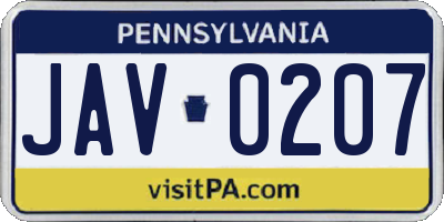 PA license plate JAV0207