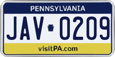 PA license plate JAV0209