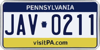 PA license plate JAV0211