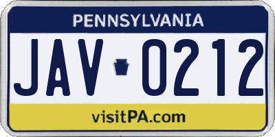 PA license plate JAV0212