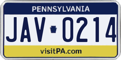 PA license plate JAV0214