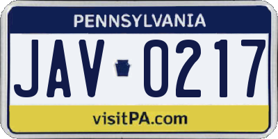 PA license plate JAV0217