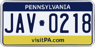 PA license plate JAV0218