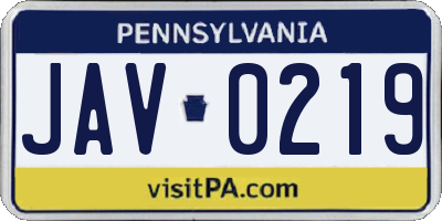 PA license plate JAV0219