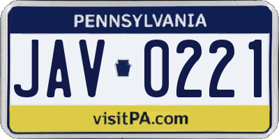 PA license plate JAV0221