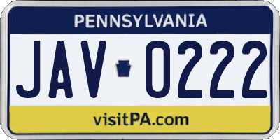 PA license plate JAV0222