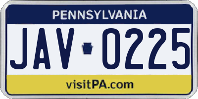 PA license plate JAV0225