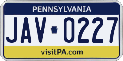 PA license plate JAV0227