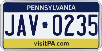 PA license plate JAV0235