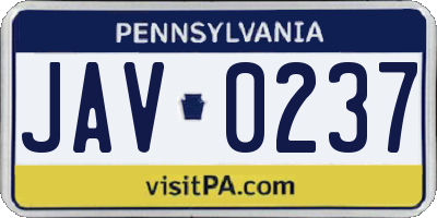 PA license plate JAV0237