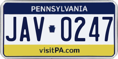 PA license plate JAV0247