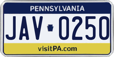 PA license plate JAV0250