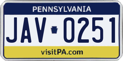 PA license plate JAV0251