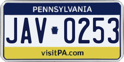 PA license plate JAV0253