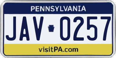 PA license plate JAV0257