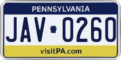 PA license plate JAV0260