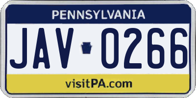 PA license plate JAV0266