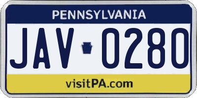 PA license plate JAV0280