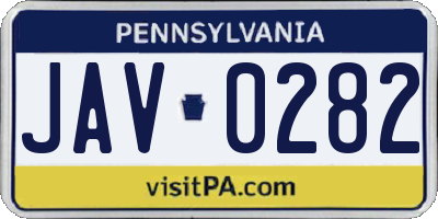 PA license plate JAV0282