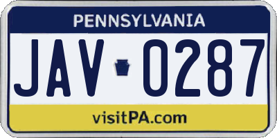 PA license plate JAV0287