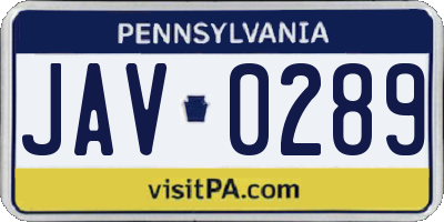 PA license plate JAV0289