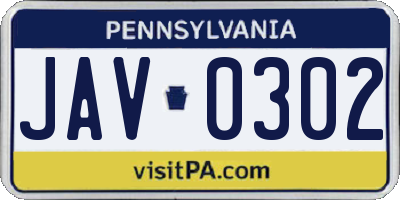 PA license plate JAV0302