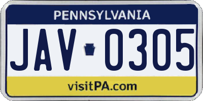 PA license plate JAV0305