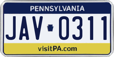 PA license plate JAV0311