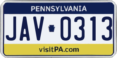 PA license plate JAV0313