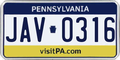 PA license plate JAV0316