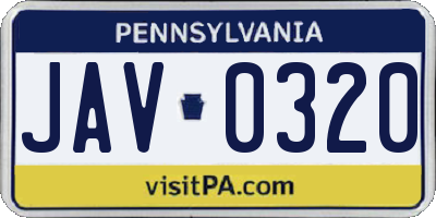 PA license plate JAV0320